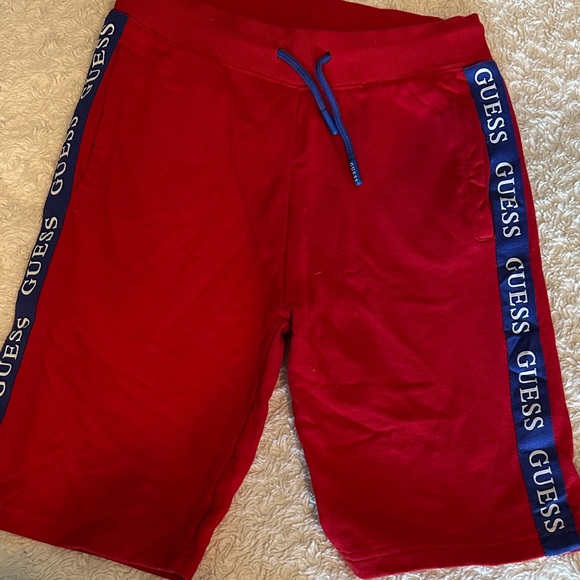 GUESS Boy’s Red Athletic Shorts with Blue Trim - Picture 1 of 4